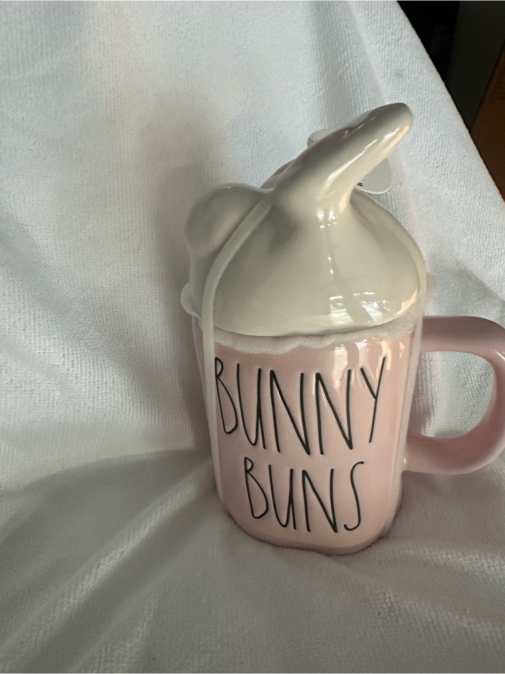 Rae Dunn Pink and Cream "Bunny Buns" Ceramic Mug with Bunny Lid